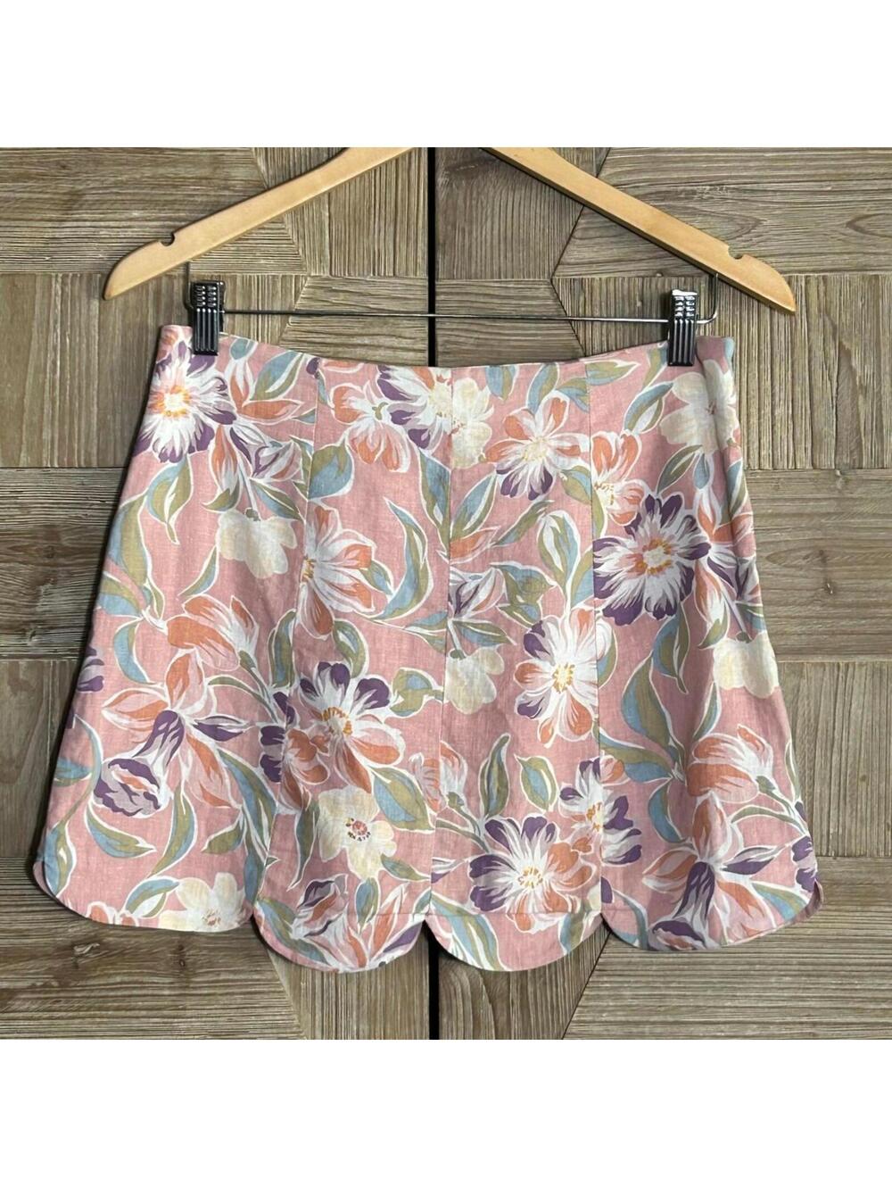 Urban Outfitters Floral Linen Blend Mini Skirt Pink Blue Medium Y2K Coquette